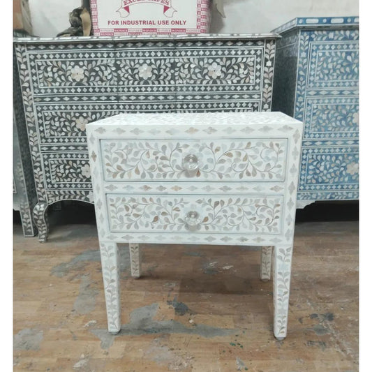 Mother of pearl Handmade white bedside table