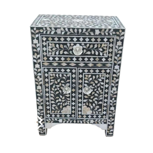 Mother of pearl inlay handmade black bedside Table