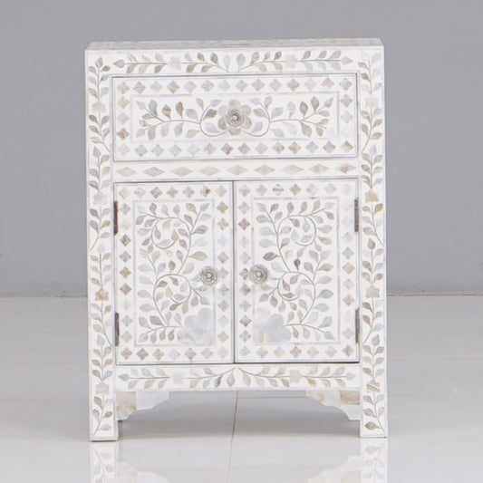 Mother of pearl white bedside table