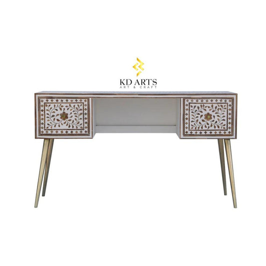 Wood inlay white study table