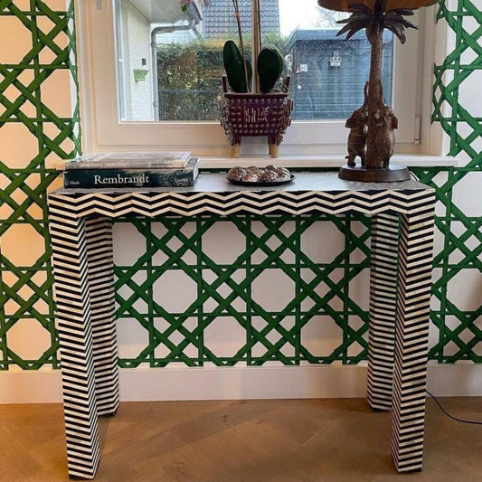 Bone inlay handmade console black and white console table