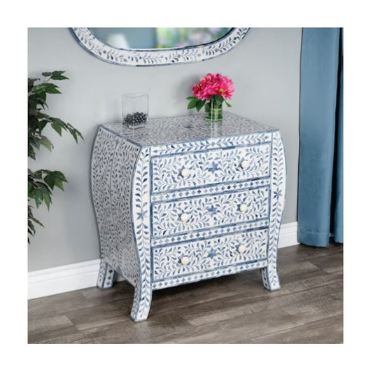 Bone inlay color bone white bedside table