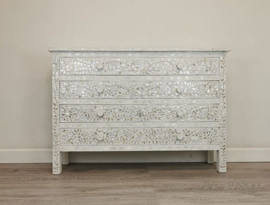 Mother of pearl 3 drawer white chest, MOP white chest of drawer