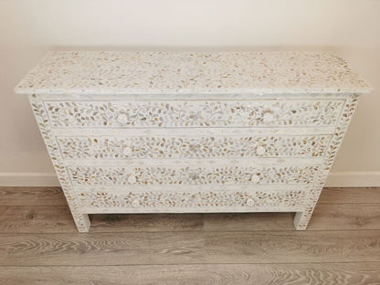Mother of pearl 3 drawer white chest, MOP white chest of drawer