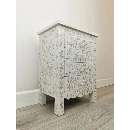Mother of pearl handmade white bedside table