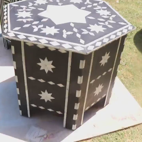 Mother of Pearl coffee table/ Black hexagon star pattern center table/ Side table