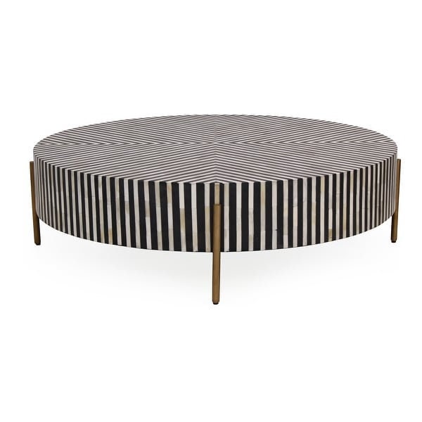 Bone Inlay black coffee Table, Bone inlay round coffee table, Strip design coffee table, Bone inlay furniture, inlay furniture