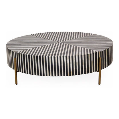 Bone Inlay black coffee Table, Bone inlay round coffee table, Strip design coffee table, Bone inlay furniture, inlay furniture
