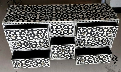 Nine drawers bone inlay chest/ Black Moroccon Bone inlay dresser/ Storage unit