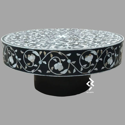 Mother of pearl handmade black coffee Table, Mother of pearl round coffee table, Black handmade coffee table, MOP coffee table black
