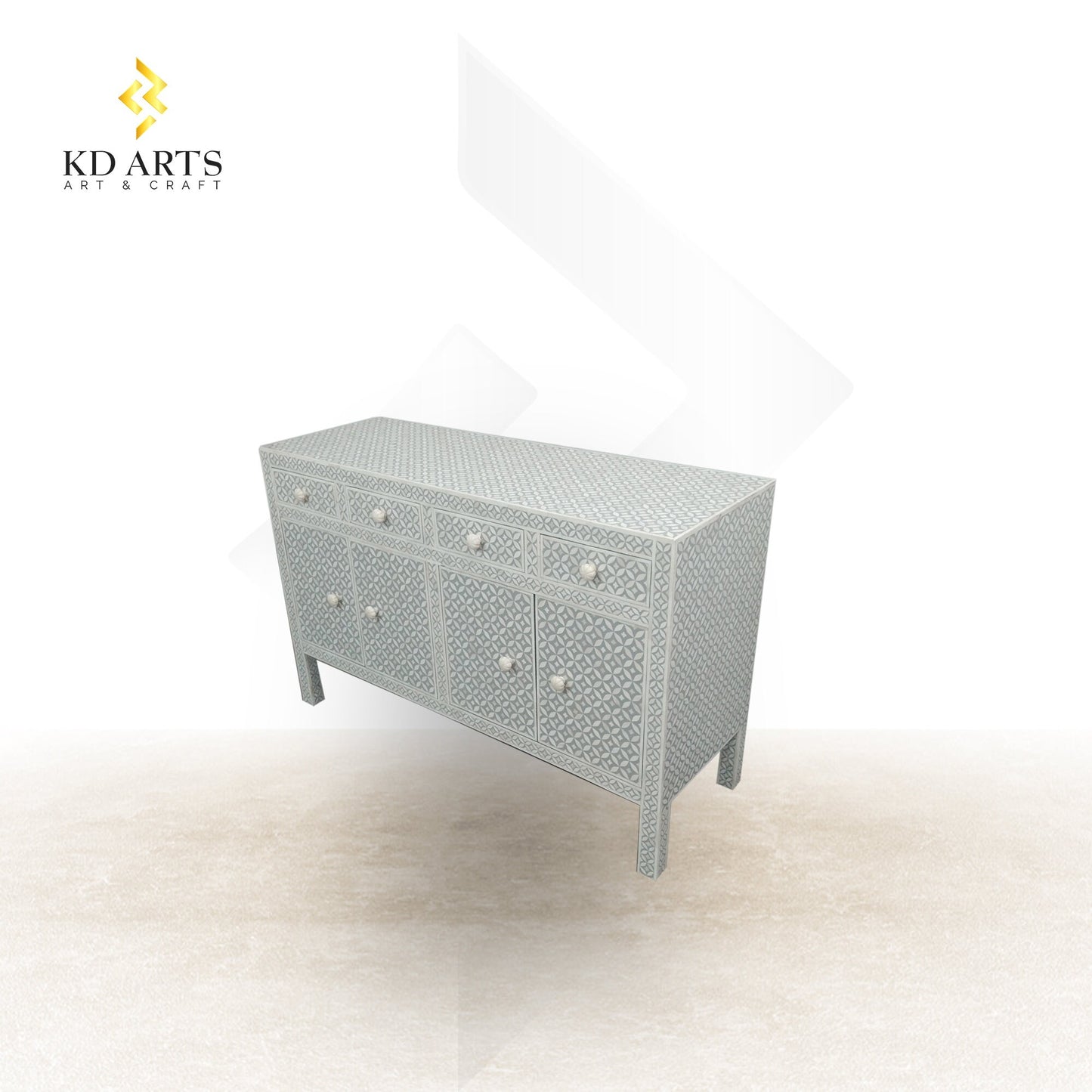 Bone Inlay Handmade Grey Entryway Cabinet, Bone Inlay Grey Dresser Table, Bone Inlay Grey Storage Unit, Bone Inlay Four Drawer Grey Cabinet