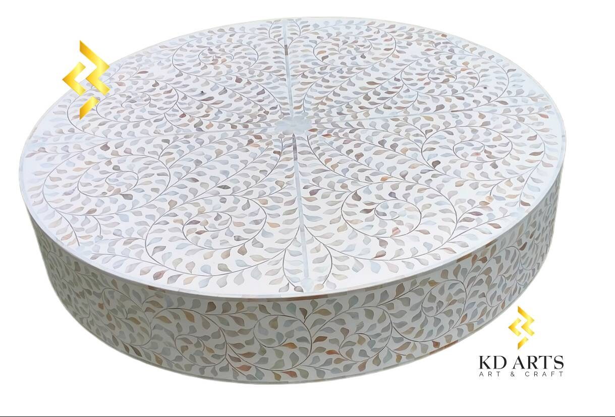 Mother of Pearl white coffee table, White coffee table, MOP white coffee table, Coffee table, Mother of pearl round coffee table