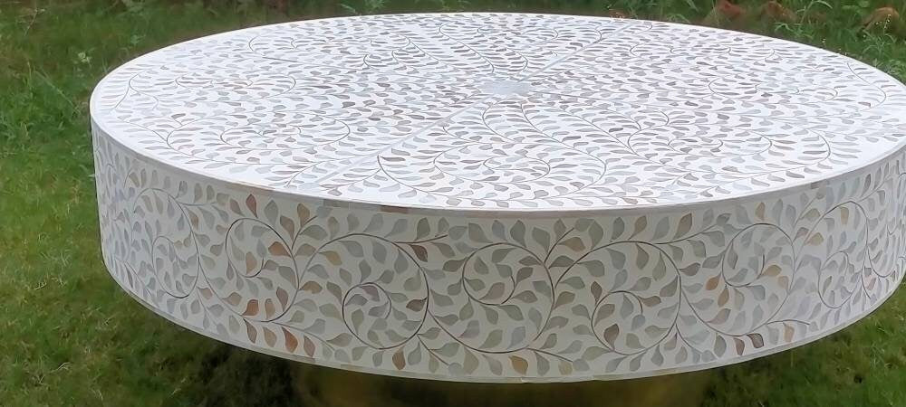 Mother of Pearl white coffee table, White coffee table, MOP white coffee table, Coffee table, Mother of pearl round coffee table