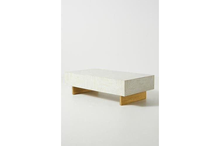 Bone inlay white square coffee table, Handmade bone inlay white center table