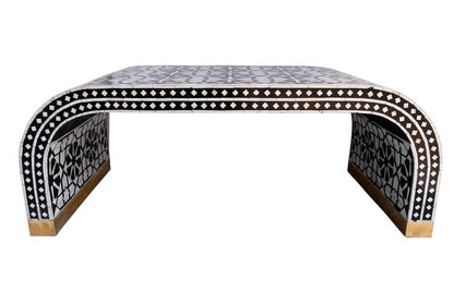 Bone Inlay Black Moroccan Design Coffee Table, Bone Inlay Black coffee Table, Bone inlay coffee table, Bone inlay center table black