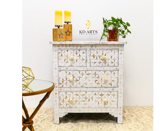 Mother of pearl chest of drawer, Mother of pearl white chest, White chest of drawer, MOP chest, Mother of pearl side table,