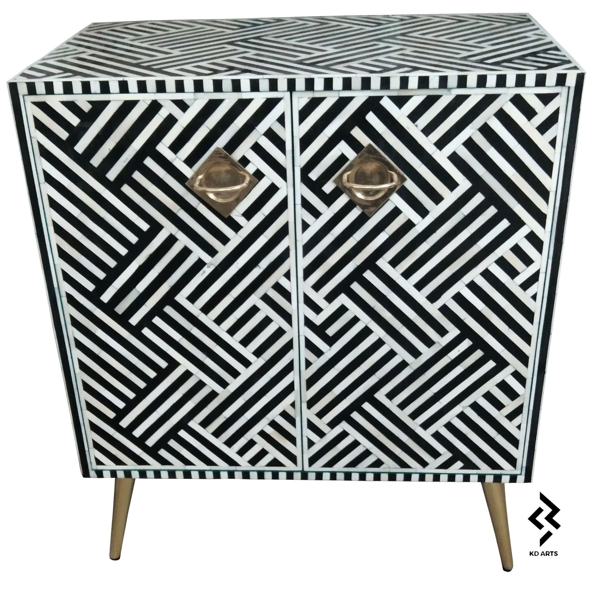 Bone inlay media cabinet/ Two door cabinet with two shelves/ Black crisscross media console/ storage unit/Bone inlay media console