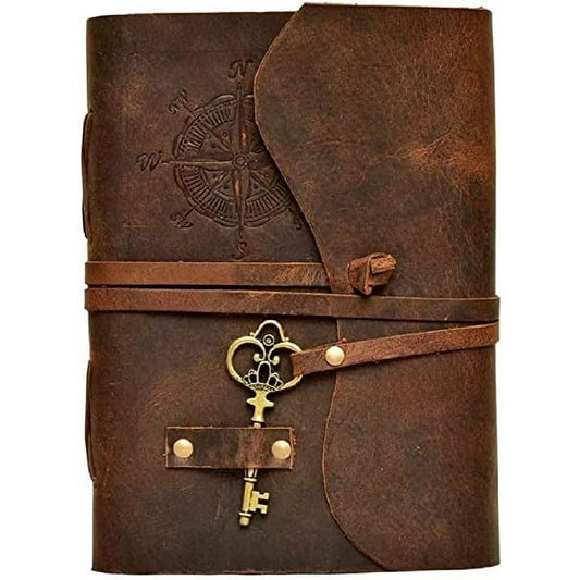 Antique Handmade Compass Vintage Leather Journal - Bound Journal With Deckle Edge Paper Diary - Leather Sketchbook women - 6X8 inch