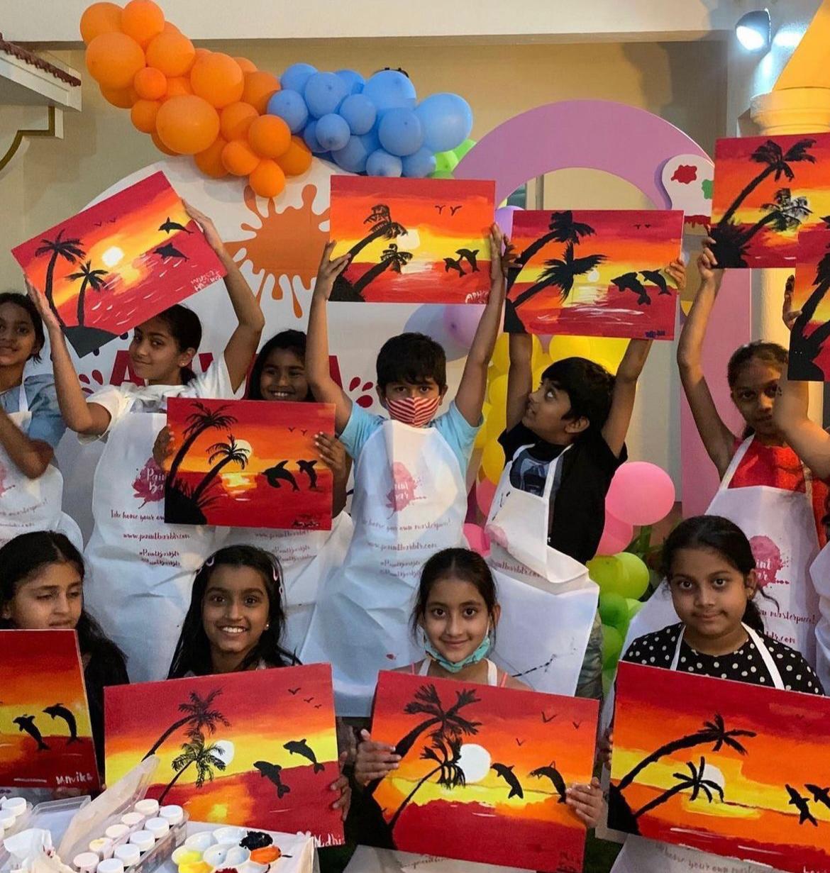 Children learning painting at KD Arts